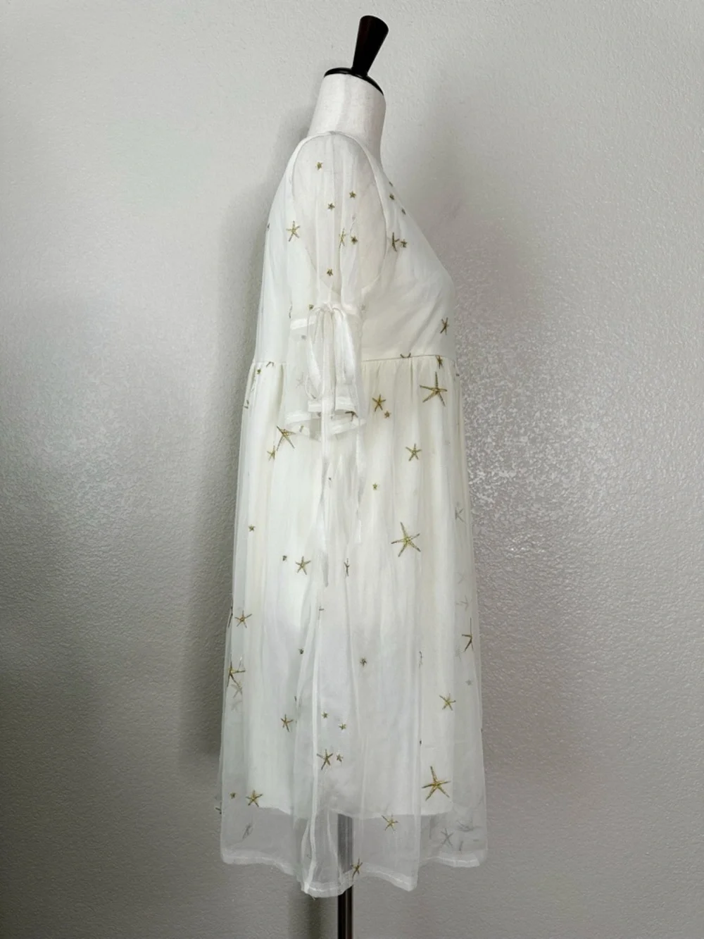 GeLaiMei Girls Size 14-15 Embroidered Gold Stars Mesh Overlay Swing Dress - Picture 6 of 11